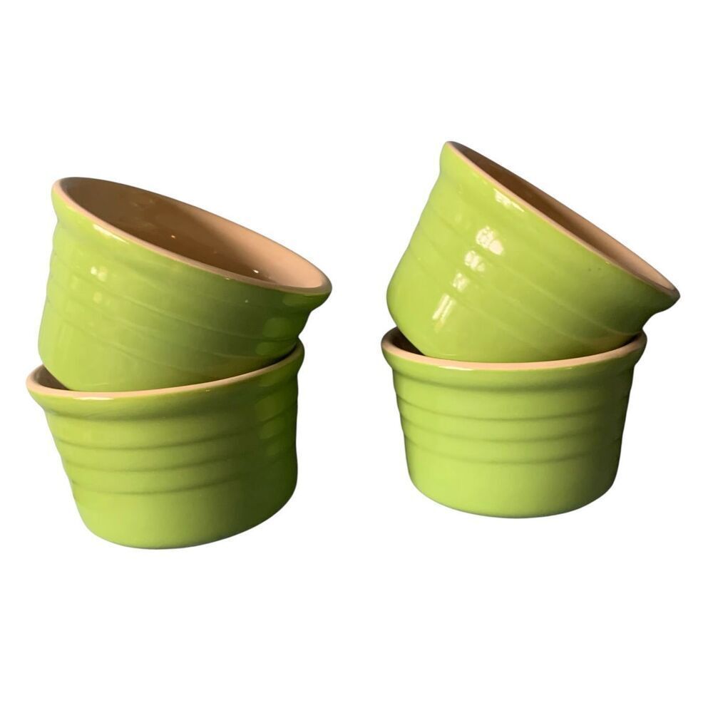 NEW 4 Le Creuset Palm GREEN Flared Ramekins Cups 10-29 SET LOT